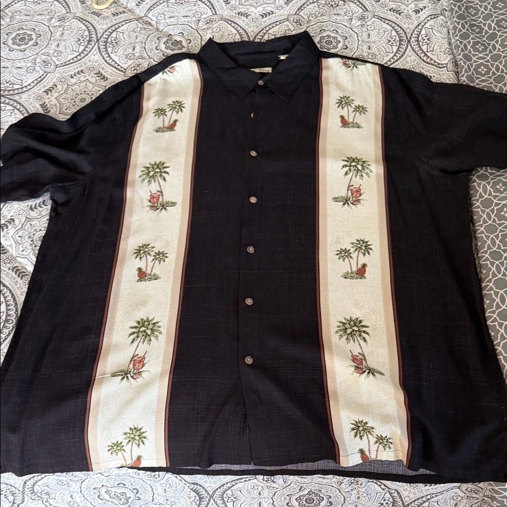 Men's Black and Cream Palm Tree Print Shirt
